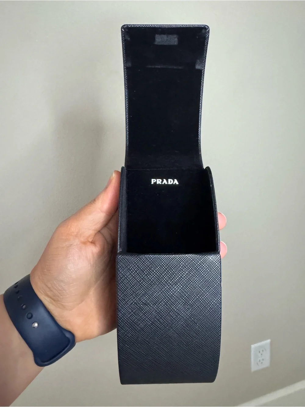 Prada Black Saffiano Leather Eyeglasses Sunglasses Hard Case Authentic Italy